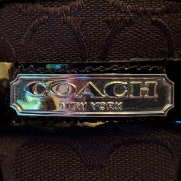 Coach Felisha Loafers Sz 6.5 Black Monogram Fabric Patent Leather Silver Buckle - Picture 8 of 9